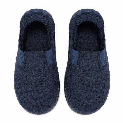 Bequemer NANGA Hausschuh aus dunkelblauem Filz und Bio-Wolle mit Klettverschluss