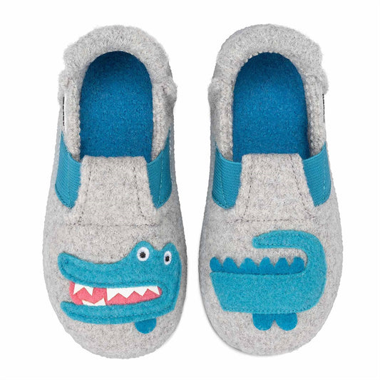 Hellgraue Hausschuhe mit Krokodil-Design des Modells NANGA 31-0392-66 für bequemen Komfort zu Hause