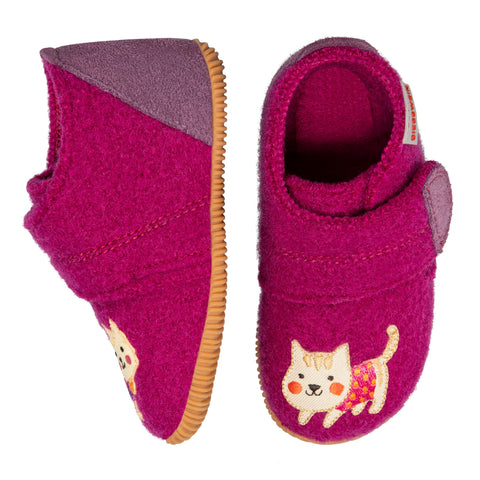 GIESSWEIN Hausschuhe Overath in traube mit süßem Katzenmotiv