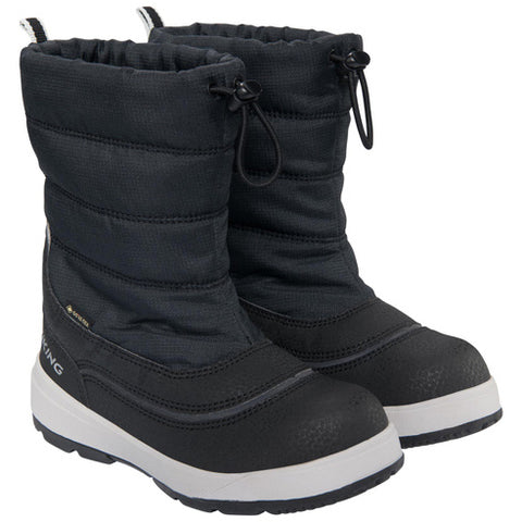 A pair of black VIKING GORE-TEX Stiefel TOASTY PULL-ON GTX boots, designed for ultimate warmth and comfort