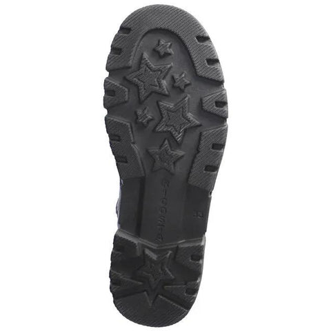 Unteransicht des schwarzen Ricosta TEX Stiefel SURI; Sohle mit Sternenprofil, Ricosta-Logo sichtbar.
