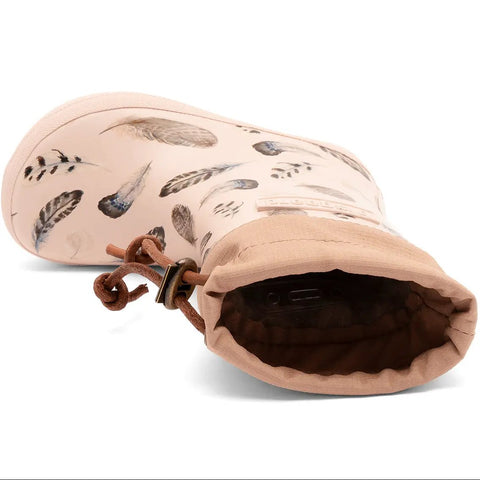 BISGAARD Barfuß Thermo Gummistiefel 92024-5135, creme/beige mit Feder-Print, aus Gummi, Kordelzug