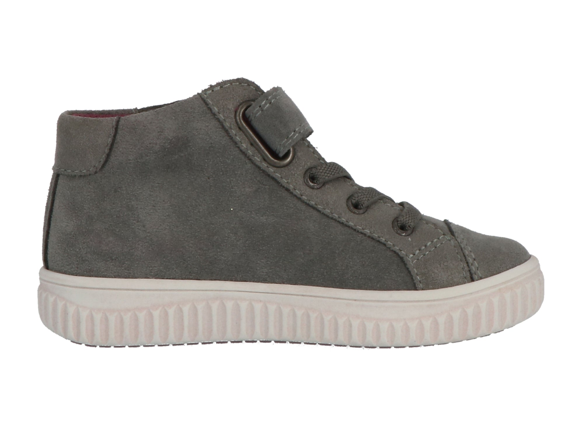 Vollansicht des kindgerechten LURCHI TEX Knöchelschuhs YINA in Grau mit buntem Einhorn-Print