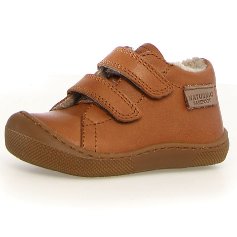 Wool-lined NATURINO Barfußschuh Halbschuh AMUR WOOL for kids in cognac color