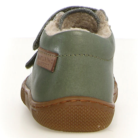 Close-up of mineral green NATURINO Barfußschuh with breathable material