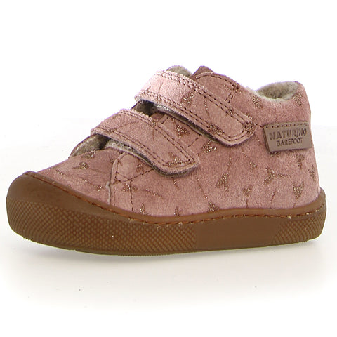 Children's NATURINO Barfußschuh Halbschuh AMUR WOOL - altrosa / goldene Herzen shoe in pink and gold color