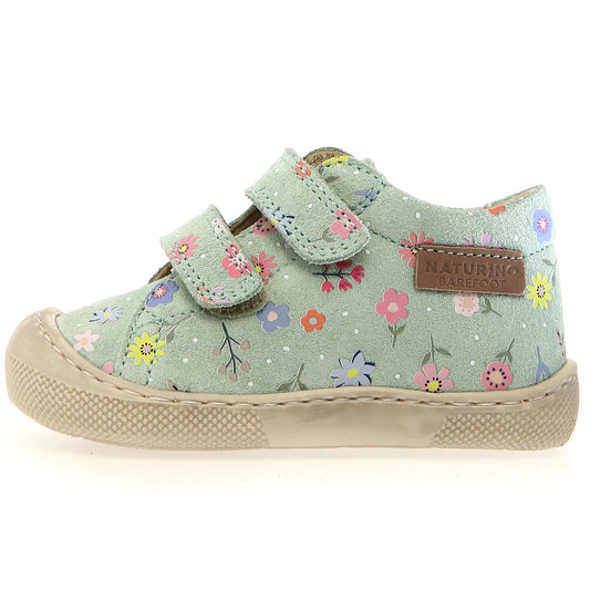 Barfußschuh für Kinder in Mintgrün mit Blumenmuster