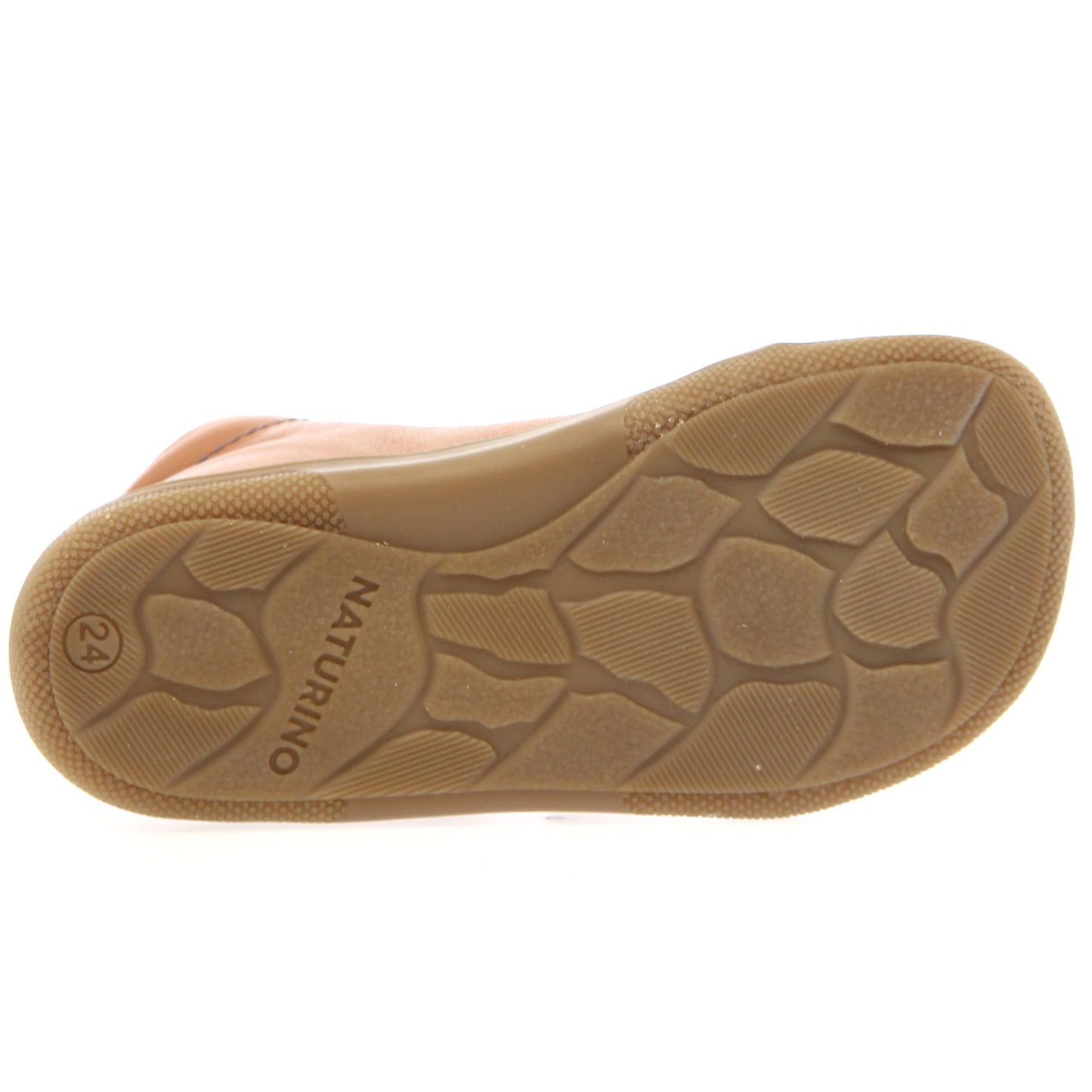 Komplette Ansicht des NATURINO Barfuß GIMBA Schuhs in cognac und blau, ideal für aktiven Kinderfußschutz