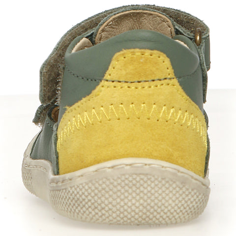 Jungen und Mädchen Barfußschuh Halbsandale IRTYS in salbei und gelb