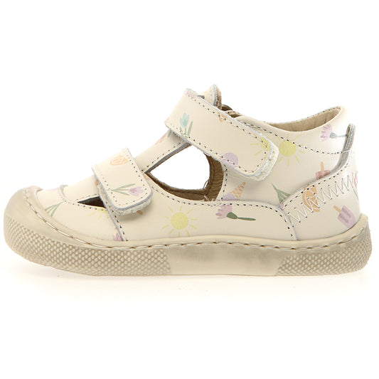 NATURINO Barfußschuh Halbsandale IRTYS - créme / Summertime Sandale aus cremefarbenem Leder mit Klettverschluss und flexibler Sohle