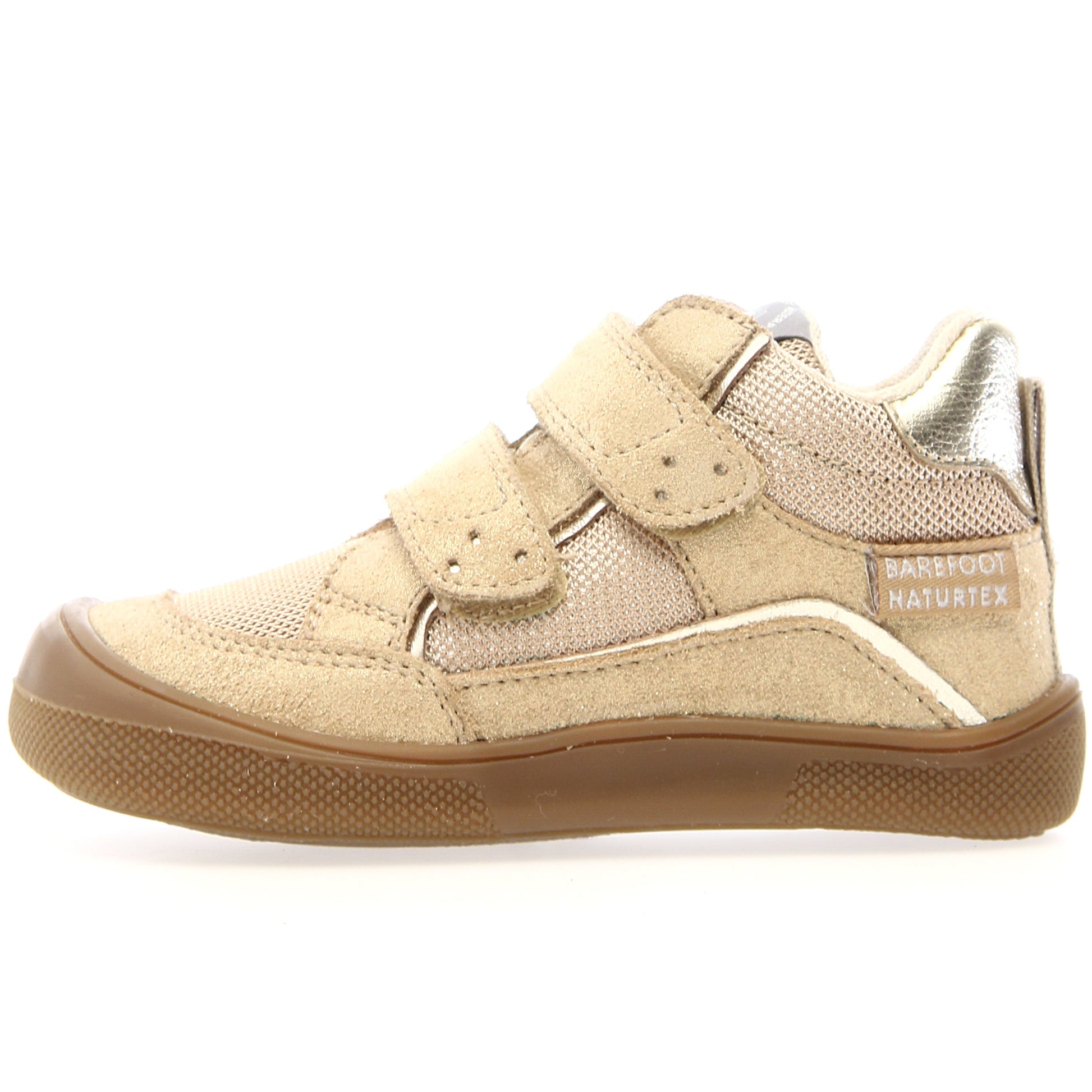 NATURINO Barfuß Knöchelschuh KESY in sandfarben mit goldenen Akzenten und Glitzer-Details