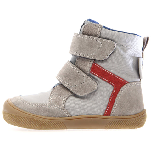 Leichtgewichtige Barfuß Stiefel KODDAS in Grau und Rot, ideal für aktive Kinder