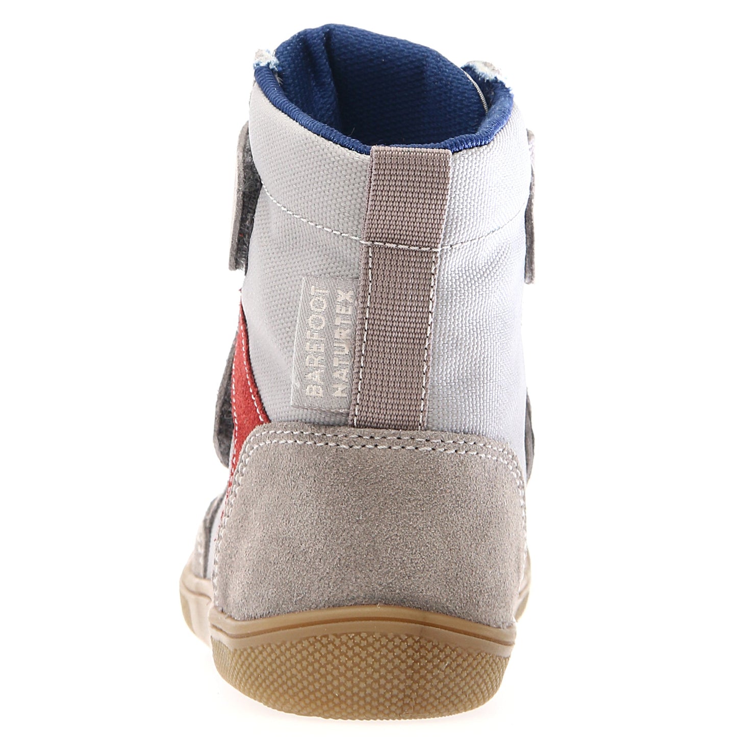 Robuste Verarbeitung und flexible Sohle der NATURINO KODDAS Barfuß Stiefel in Grau und Rot