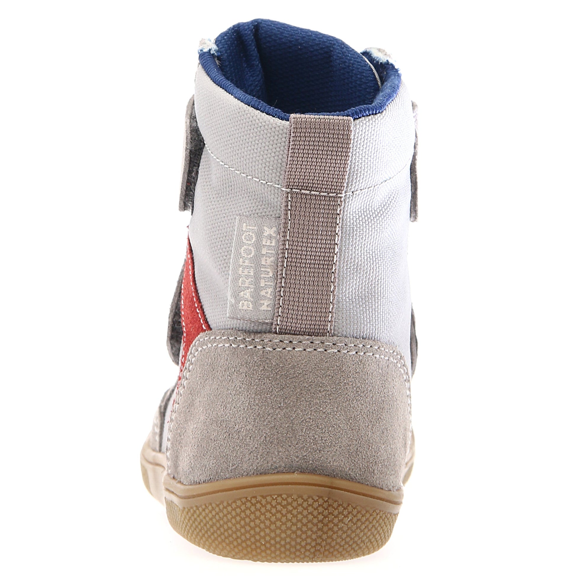 Robuste Verarbeitung und flexible Sohle der NATURINO KODDAS Barfuß Stiefel in Grau und Rot