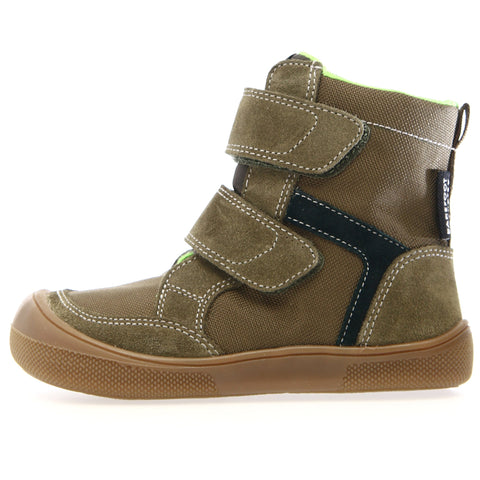 Elegante NATURINO Barfuß Stiefel KODDAS in oliv und schwarz mit natürlichem Lederfinish