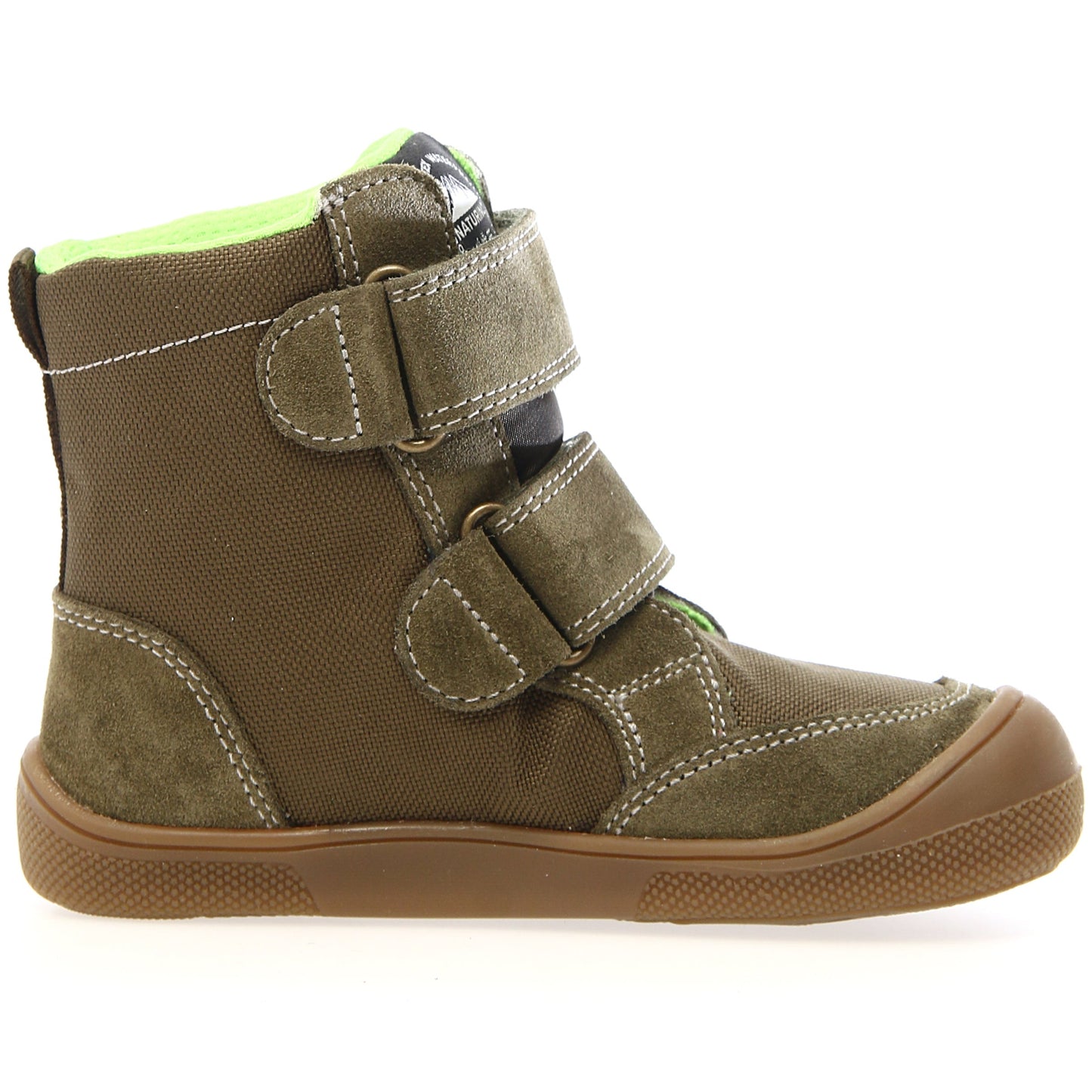 Innenansicht der bequemen und atmungsaktiven NATURINO Barfuß Stiefel KODDAS in oliv und schwarz für optimalen Fußkomfort