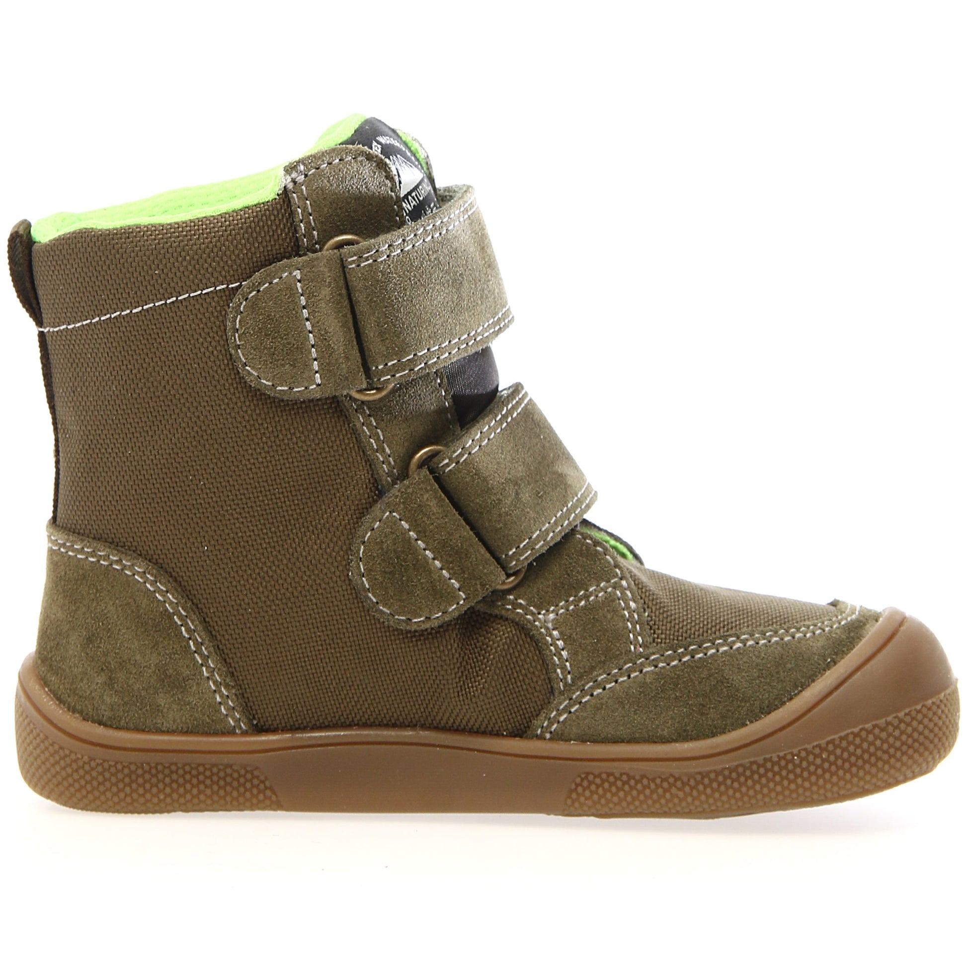 Innenansicht der bequemen und atmungsaktiven NATURINO Barfuß Stiefel KODDAS in oliv und schwarz für optimalen Fußkomfort