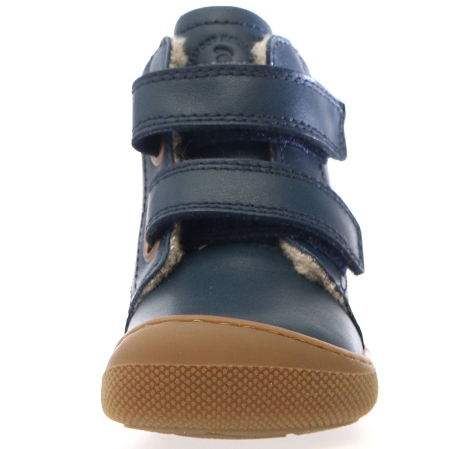 Seitenansicht des NATURINO WIGGHI Barfußstiefels in Navy, zeigt den eleganten Schnitt und die langlebige Materialqualität