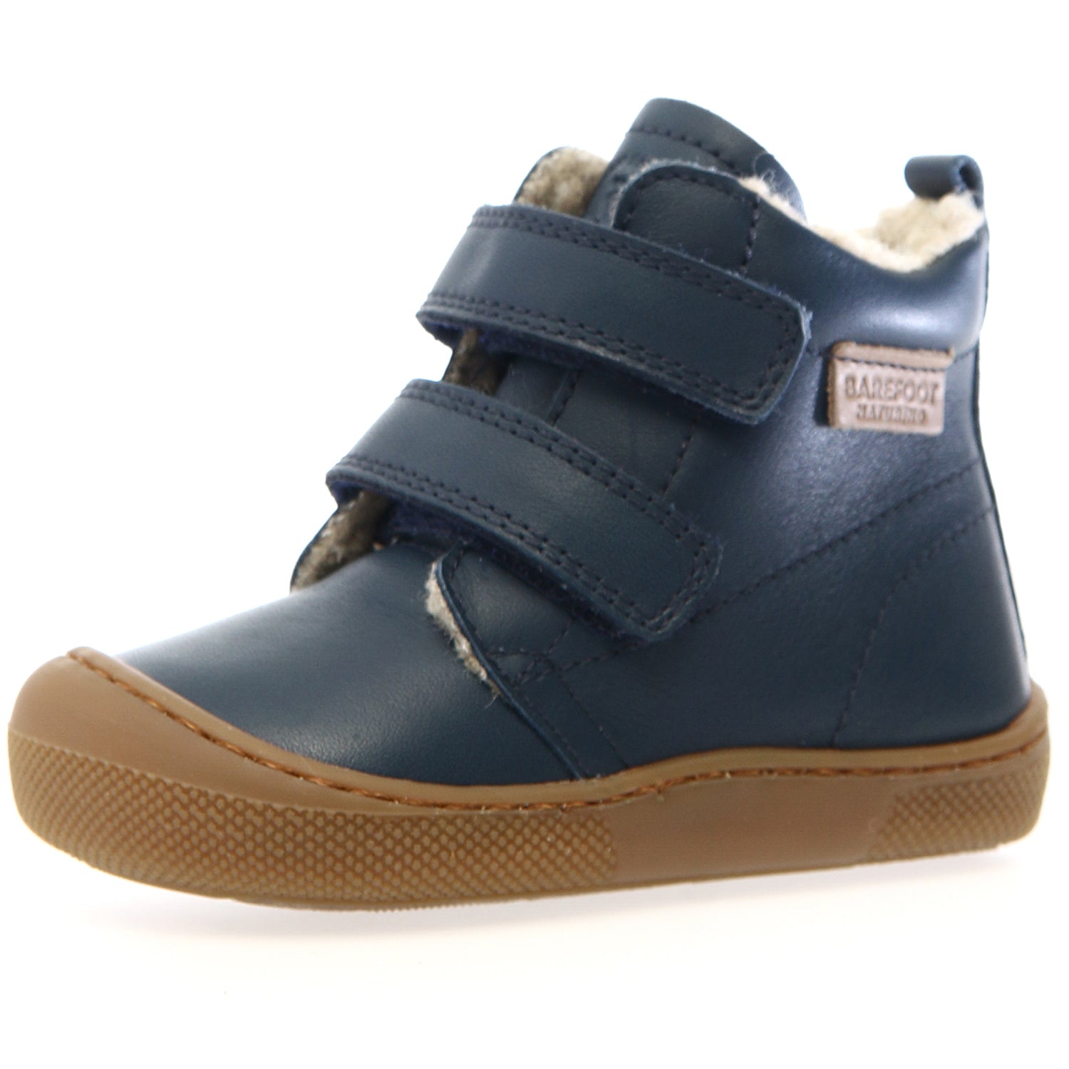 Detailaufnahme des navyfarbenen Barfußstiefels WIGGHI von NATURINO mit weicher Verarbeitung und robustem Design