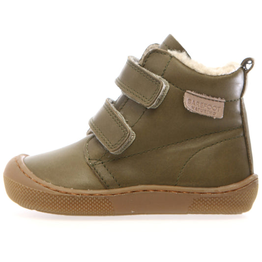 NATURINO Barfuß Stiefel WIGGHI in olivfarbener Ausführung mit weichem Leder