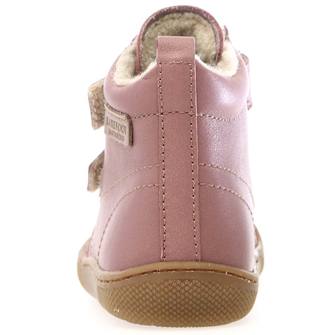 Vorderansicht der NATURINO Barfuß Stiefel WIGGHI in altrosa mit flexiblem Design
