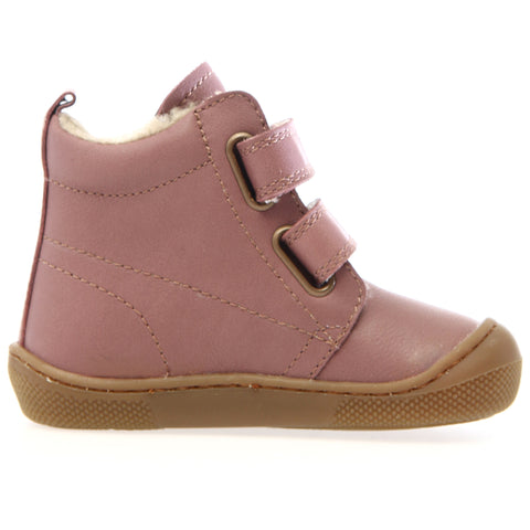 seitliche Ansicht der NATURINO Barfuß Stiefel WIGGHI in altrosa, perfekt für kleine Füße