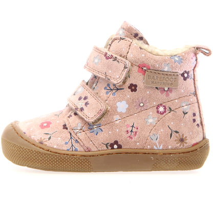NATURINO Barfuß Stiefel WIGGHI in rosa mit bunten Blümchenmuster an den Seiten