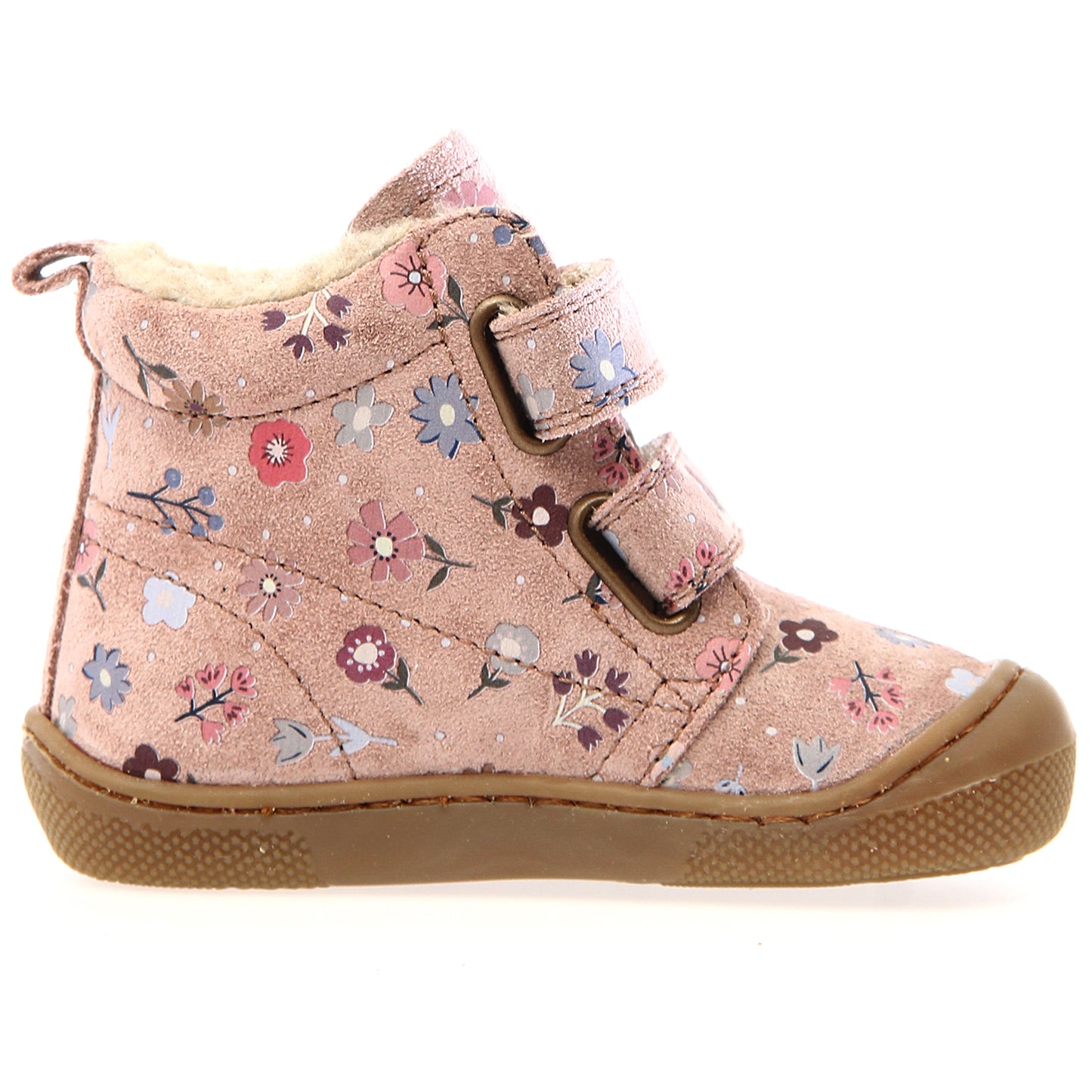 Kinderbarfußstiefel NATURINO WIGGHI in rosafarbener Ausführung mit Blumenmuster und rutschfester Sohle