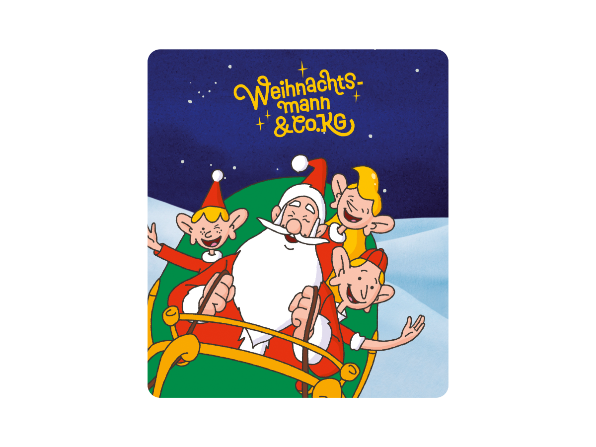Illustration von Weihnachtsmann und Rudolph, die gemeinsam die verlorene magische Perle suchen, in festlicher Weihnachtsstimmung