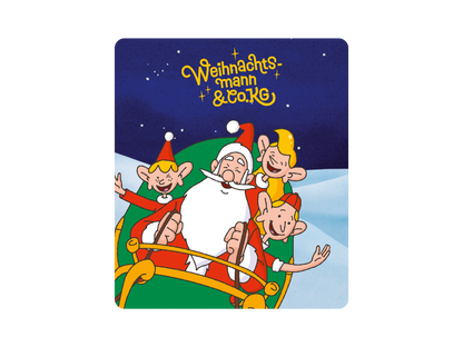 Illustration von Weihnachtsmann und Rudolph, die gemeinsam die verlorene magische Perle suchen, in festlicher Weihnachtsstimmung