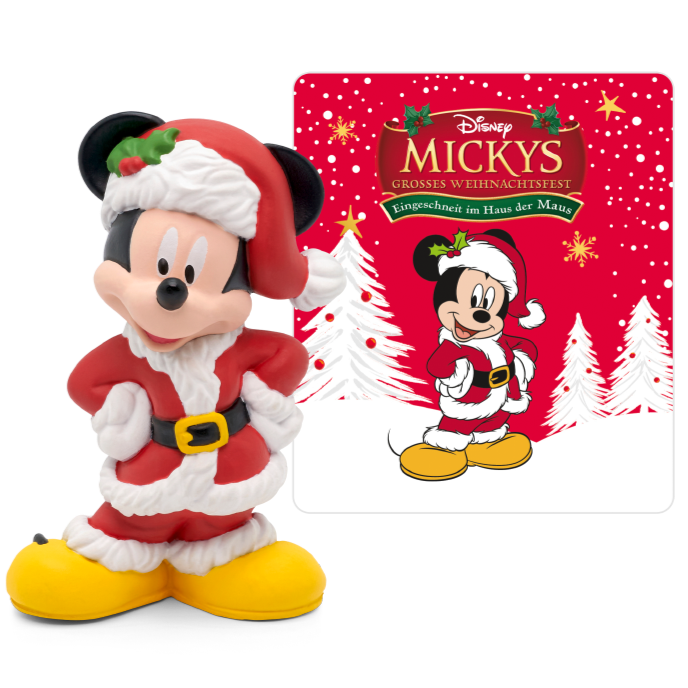 Micky Mouse in winterlicher Weihnachtskulisse mit festlicher Dekoration