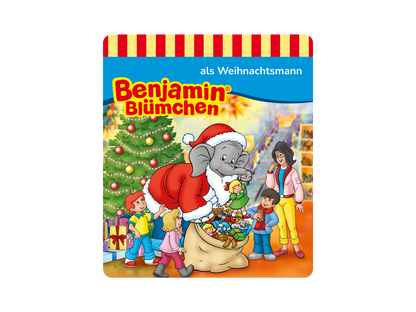 Detailreiche Darstellung von Benjamin Blümchen als Weihnachtsmann, geeignet für Tonies Hörspiele und Sammlungen