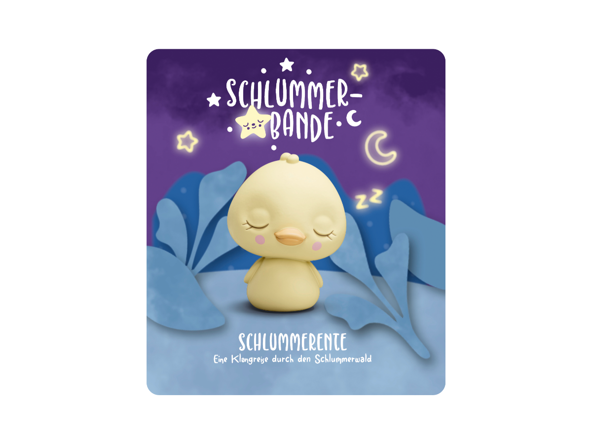 Detailaufnahme einer Schlummerente TONIES Figur, die das Thema des Klangabenteuers durch den Schlummerwald visualisiert