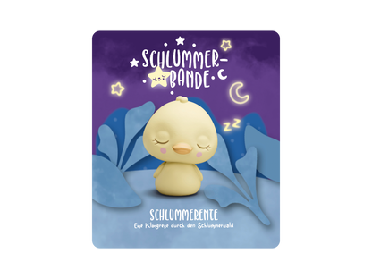 Detailaufnahme einer Schlummerente TONIES Figur, die das Thema des Klangabenteuers durch den Schlummerwald visualisiert