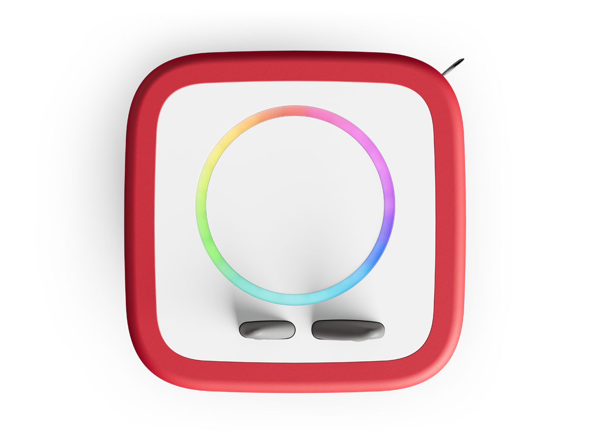 Kinder genießen den Gute-Nacht-Modus mit sanftem Licht und Sleep-Timer auf der roten Toniebox 2