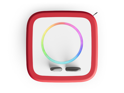 Kinder genießen den Gute-Nacht-Modus mit sanftem Licht und Sleep-Timer auf der roten Toniebox 2