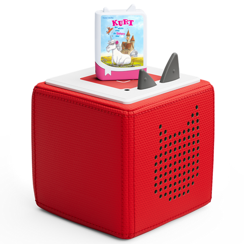 Nahaufnahme des TONIES-Pocket Tonie Buchs mit bunten Illustrationen und dem Titel „Wer möchte schon ein Einhorn sein?“