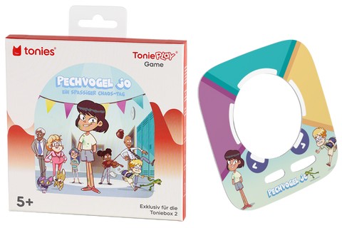 Veranschaulichung der Tonies Toniebox 2 mit Tonieplay Game Pechvogel Jo und Controller