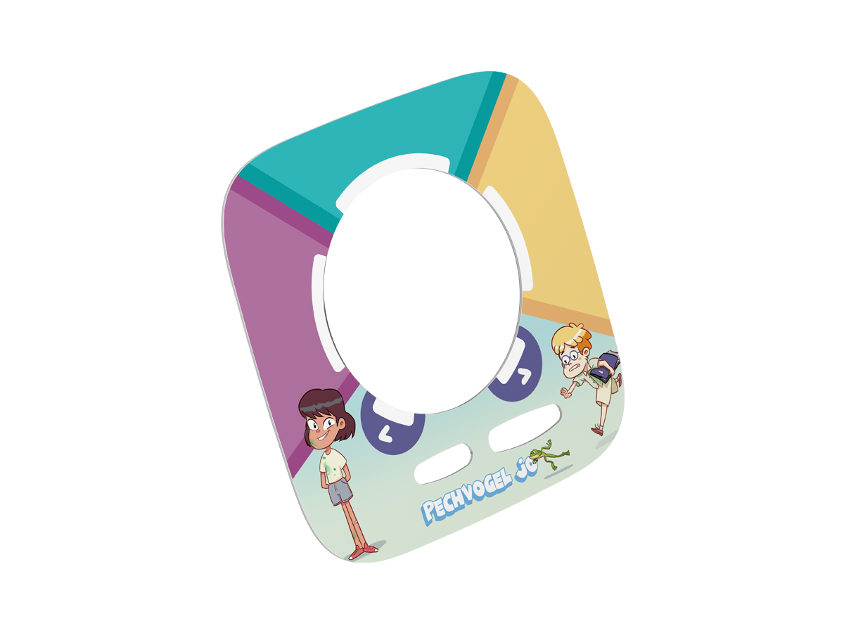 Illustration des Spiels Pechvogel Jo für die Toniebox 2, zeigt die Disc und den Controller