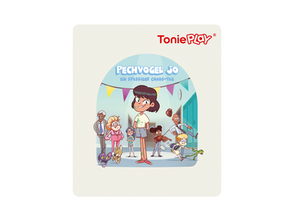 Detaillierte Darstellung des Pechvogel Jo Tonieplay Spiels inklusive Toniebox 2, Disc und Spielanleitung