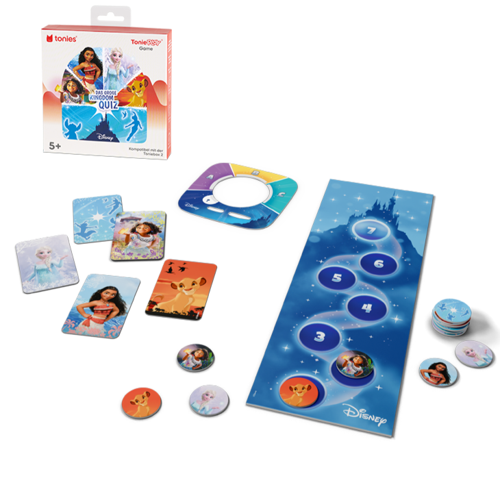Disney-Kinderspielzeug, das die Toniebox 2 mit dem Tonieplay Game Das große Kingdom Quiz zeigt