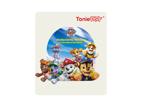 Kinder spielen mit der Toniebox 2, wählen das Paw Patrol Tonieplay Spiel, legen es auf die Box, und drücken den Controller für spannende Missionen und Minispiele ab 3 Jahren