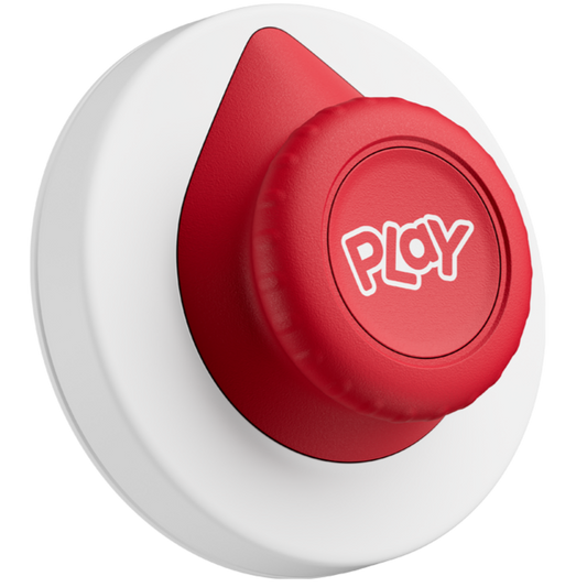 Der Tonieplay Controller für die Toniebox 2, silberfarben, mit LED-Ring und intuitiven Bedienelementen, der die Kinder spielerisch durch die Tonieplay Spiele führt und das sichere, bildschirmfreie Hörspiel-Erlebnis ermöglicht