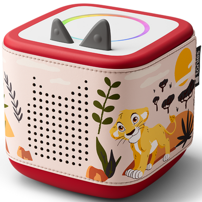 Passt perfekt auf die Toniebox 2 mit buntem Löwen-Design und dekorativen Nähten