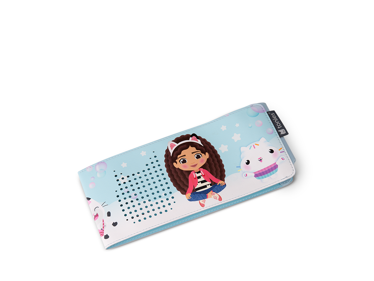 Bunte und liebevoll gestaltete Toniebox-Hülle aus veganem Leder und Silikon, ideal für Kinder ab 1 Jahr, mit präzise positionierten Lautsprecheröffnungen für klaren Klang