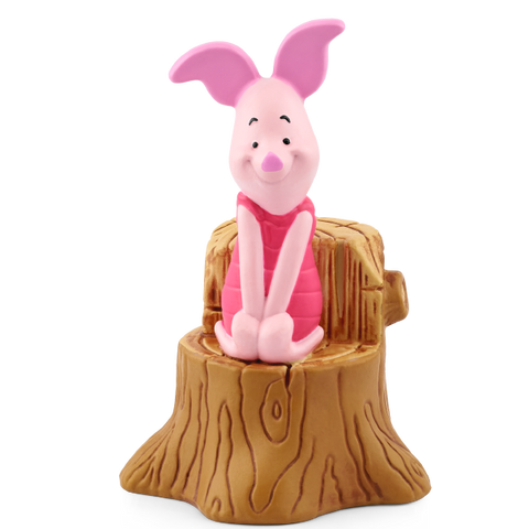 Tonies Figur Disney Piglet auf Baumstumpf; pinke Figur mit roter Weste