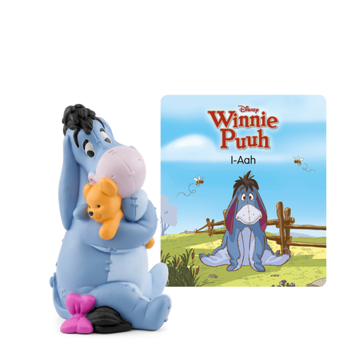 Tonies Figur Disney Winnie Puuh I-Aah, Vorderansicht: blaue Esel-Figur hält Pooh.