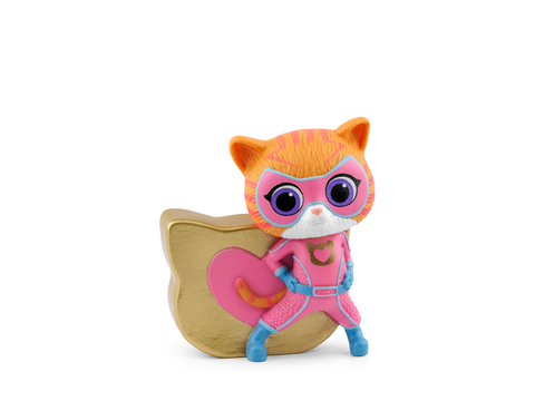 Tonies Figur Disney Super Kitties: orange Katze mit pinker Maske, pinkem Kostüm, blauen Stiefeln und goldener Cape