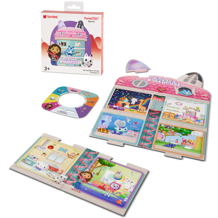 Kinder spielen mit dem Tonieplay Game in Gabby’s Dollhouse, voll magischer Abenteuer