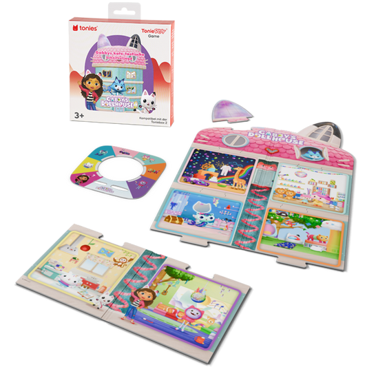 Kinder spielen mit dem Tonieplay Game in Gabby’s Dollhouse, voll magischer Abenteuer